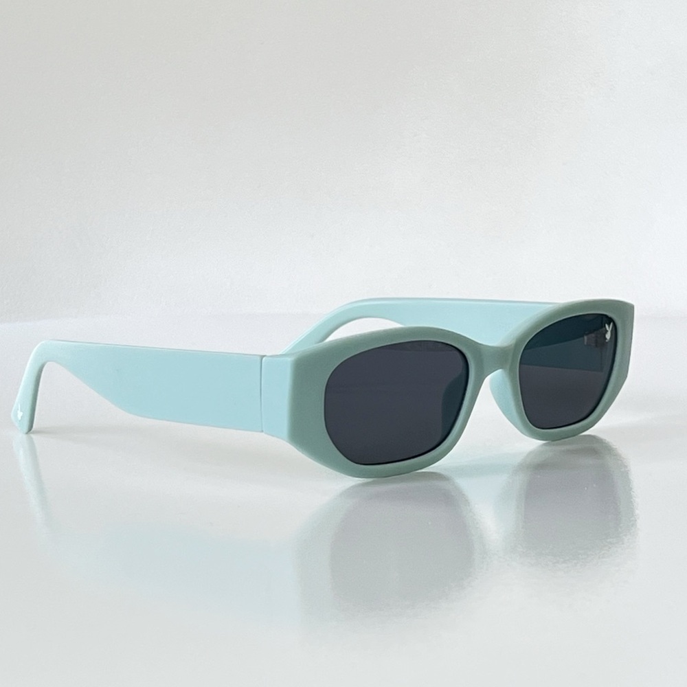 Playboy Y2K Bunny Icon Pastel Blue Sunnies Rectangular Sunglasses - Picture 4 of 8